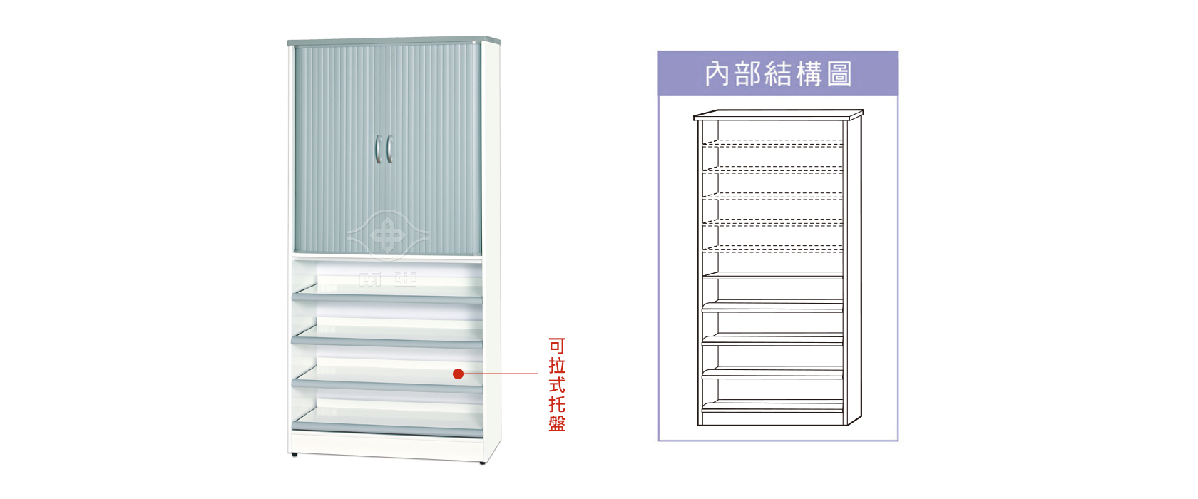 50RR29 上雙平捲門下四層可拉式托盤鞋櫃